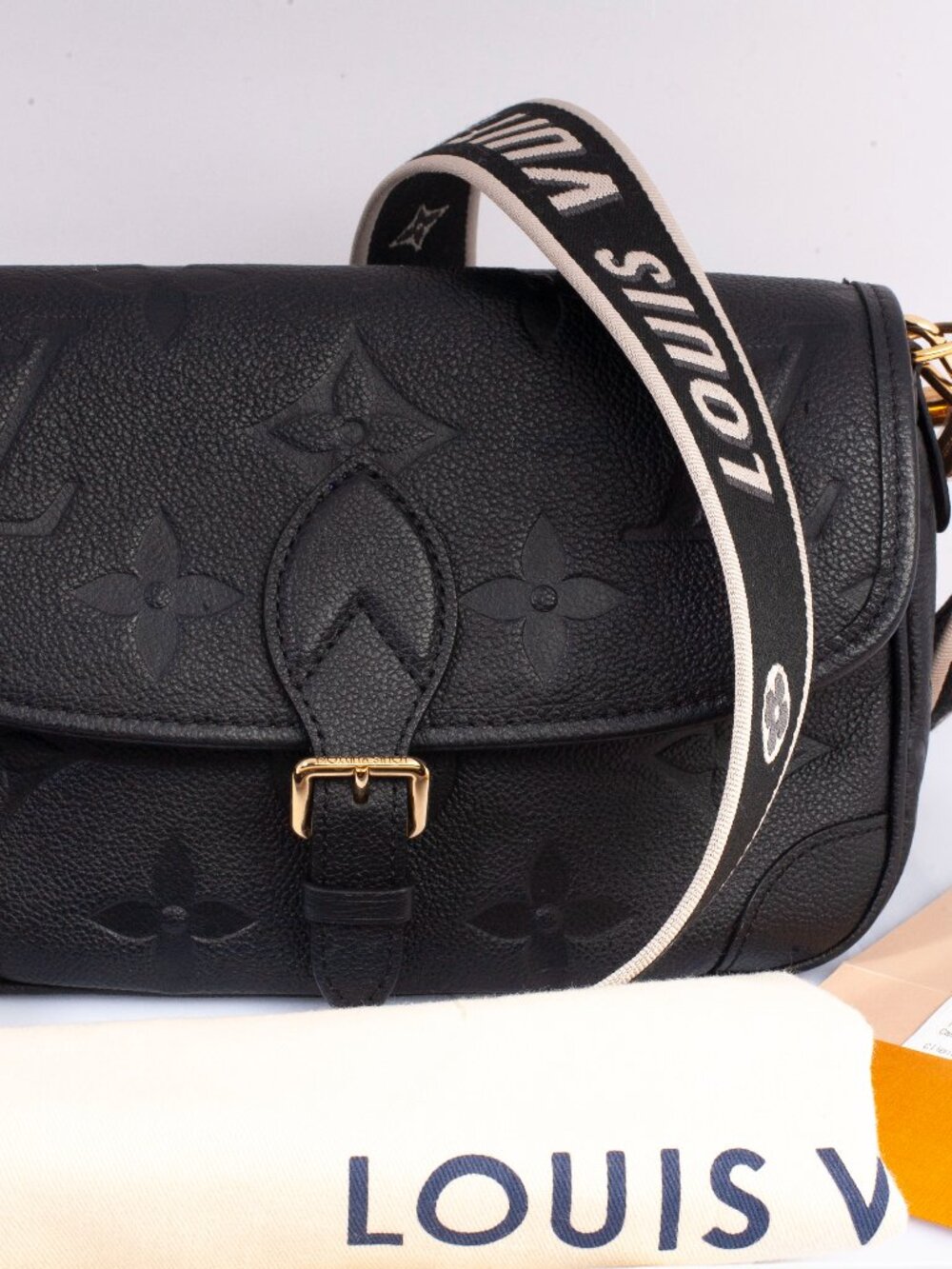Authentic Louis Vuitton Black Diane Monogram Empreinte Leather Crossbody Bag